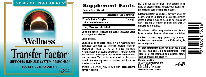 Source Naturals Wellness Transfer Factor capsules being poured for daily use