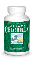 Source Naturals Yaeyama Chlorella bottle, plant-based B12 support in daily nutrition.