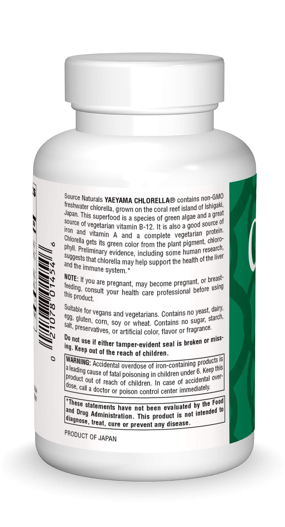 Source Naturals Yaeyama Chlorella tablets front, convenient daily dosage option.