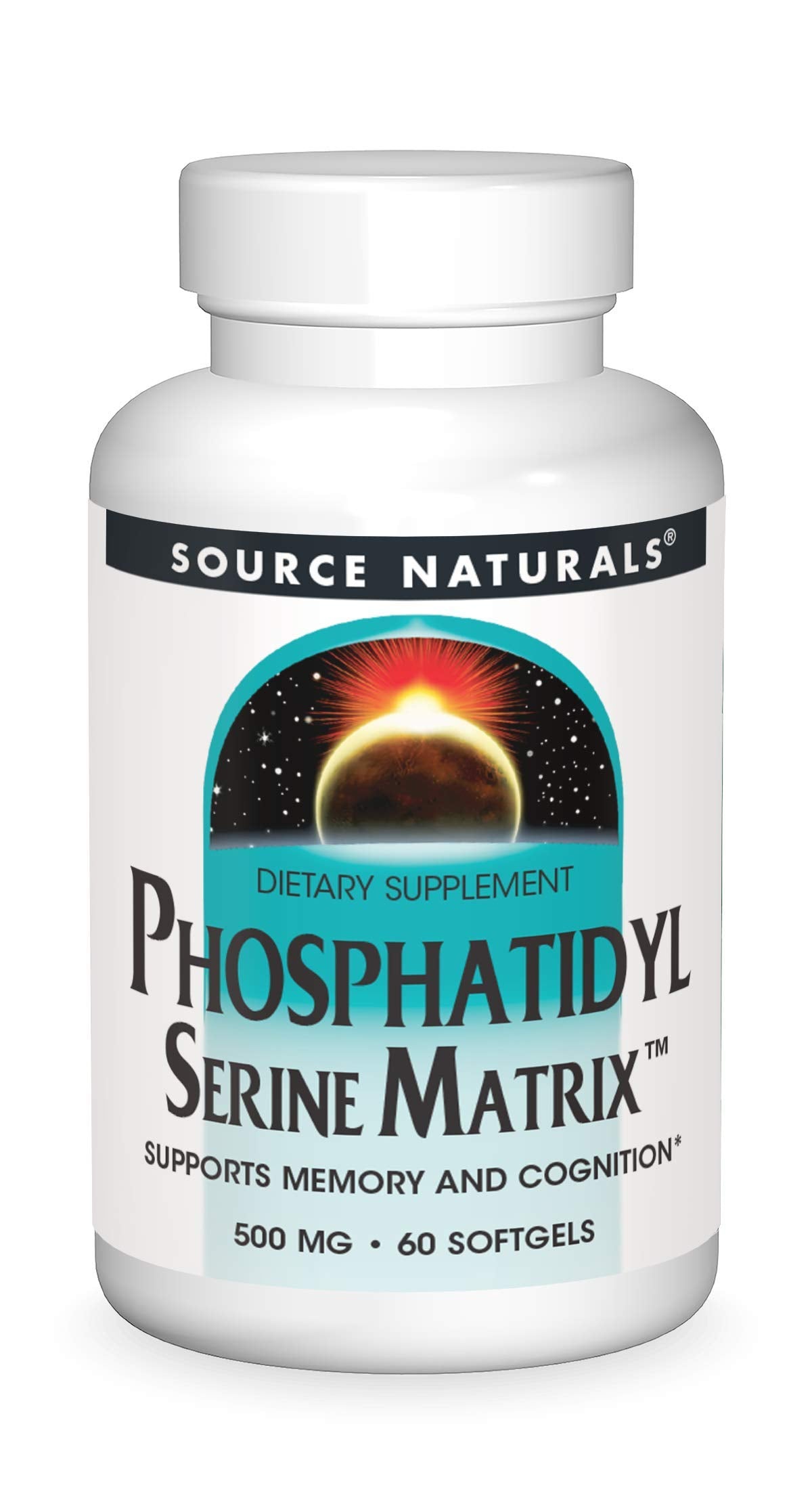 Source Naturals Phosphatidyl Serine Matrix softgel bottle packaging for nerve signaling support