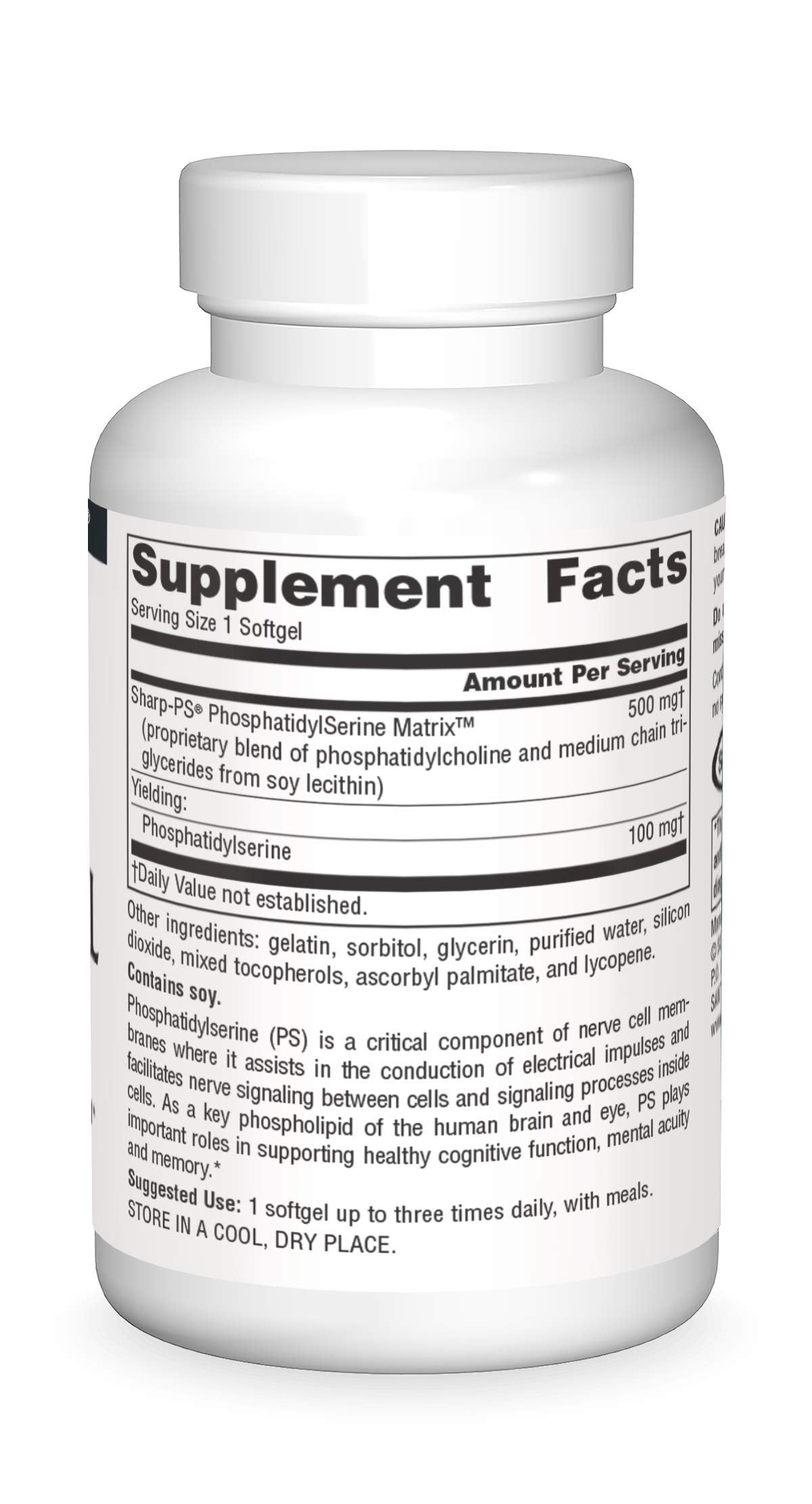 Close-up of Source Naturals Phosphatidyl Serine Matrix softgel capsule