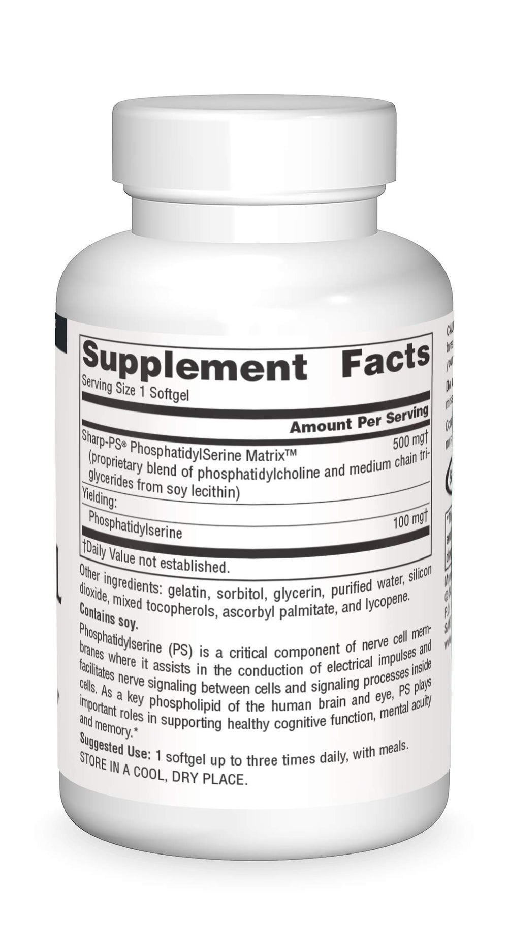 Close-up of Source Naturals Phosphatidyl Serine Matrix softgel capsule
