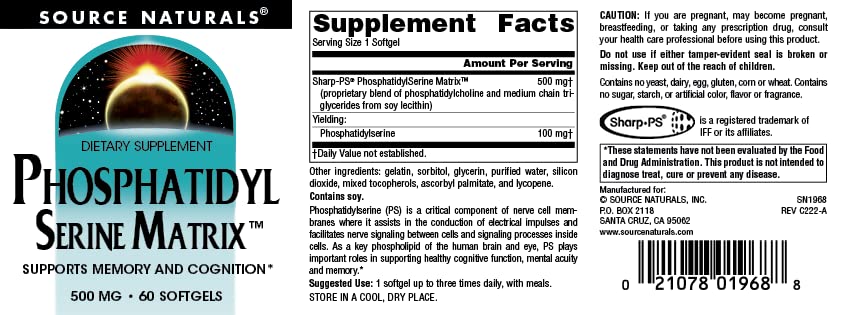 Daily serving of Source Naturals PS Matrix softgels with meals