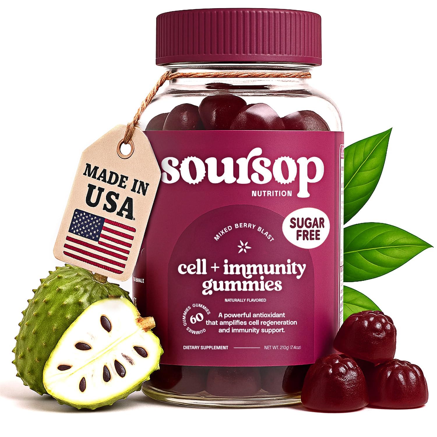 Soursop Nutrition Soursop Graviola Gummies berry bottle for immune support and antioxidants.