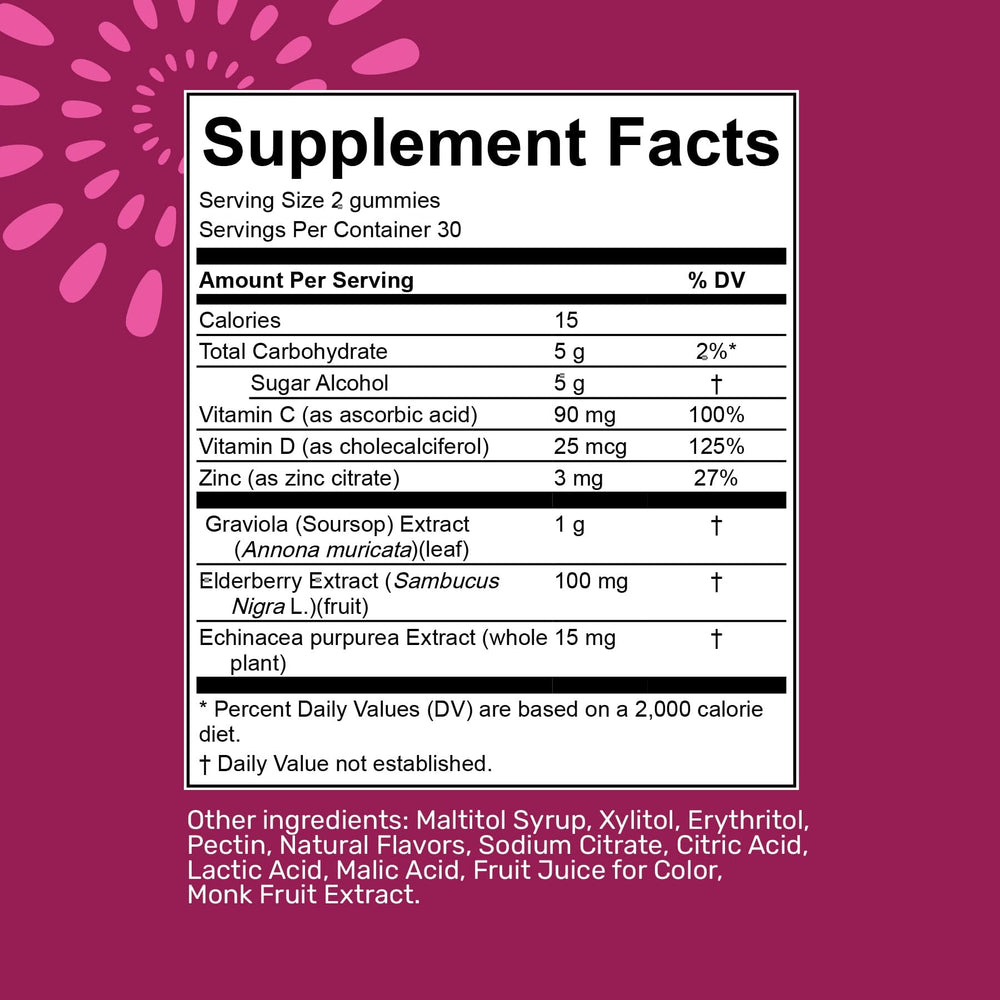 Soursop Nutrition sugar-free gummies berry jar suitable for adults seeking daily digestive aid.
