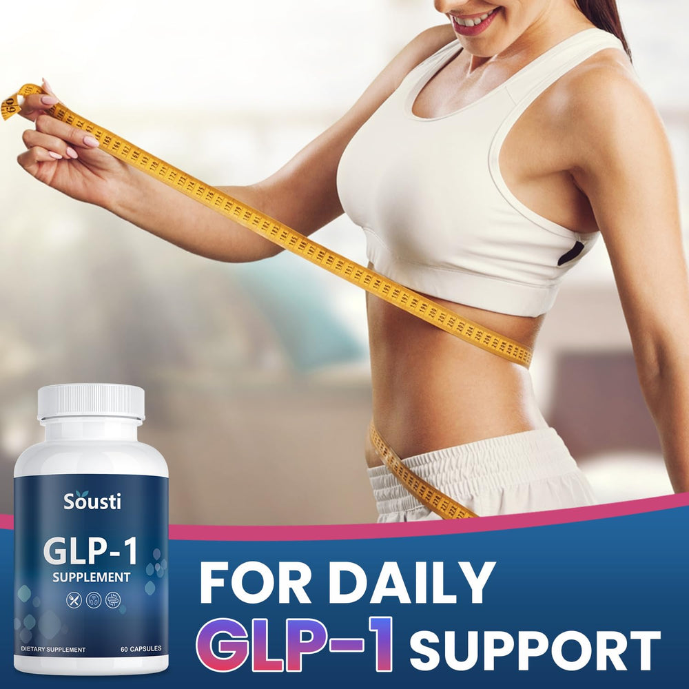 Sousti GLP-1 bottle in a kitchen scene suggesting daily use.