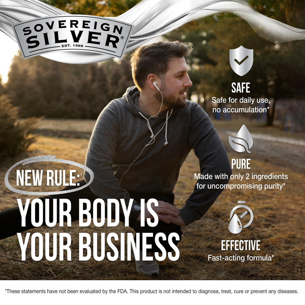 Sovereign Silver 10 ppm fine mist spray demonstrates convenient daily dosing.