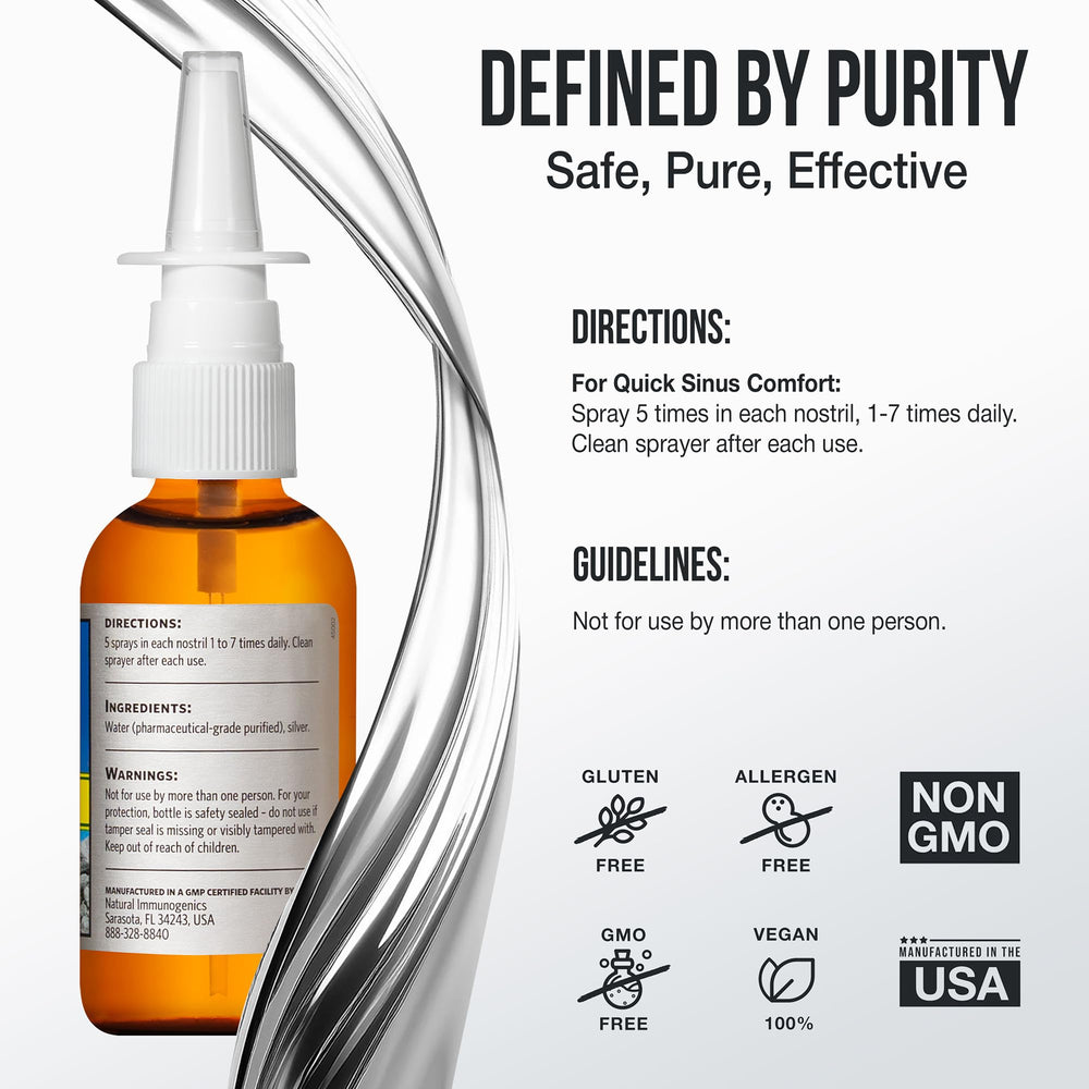 Sovereign Silver 2oz bottle front label highlighting purity.