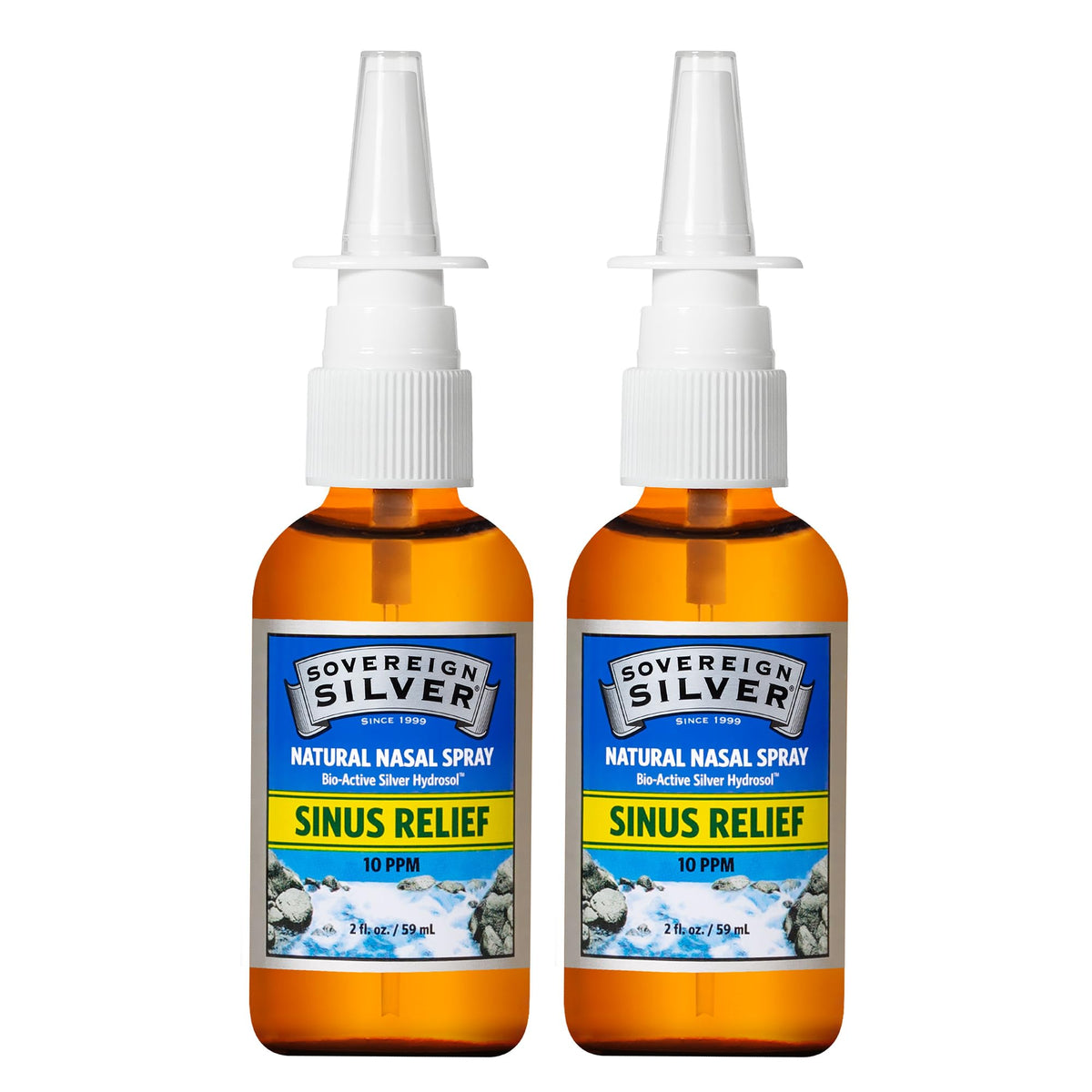 Sovereign Silver bio-active colloidal silver hydrosol bottle for daily nasal cleansing.