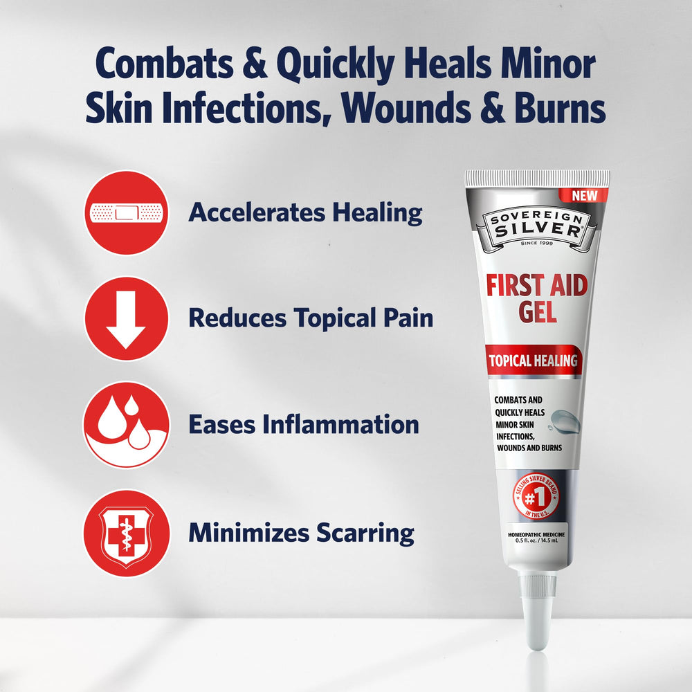 Sovereign Silver First Aid Gel application on skin for soothing relief