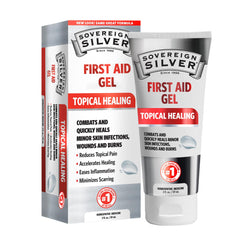 Sovereign Silver First Aid Gel bottle with pump for gentle skin care.