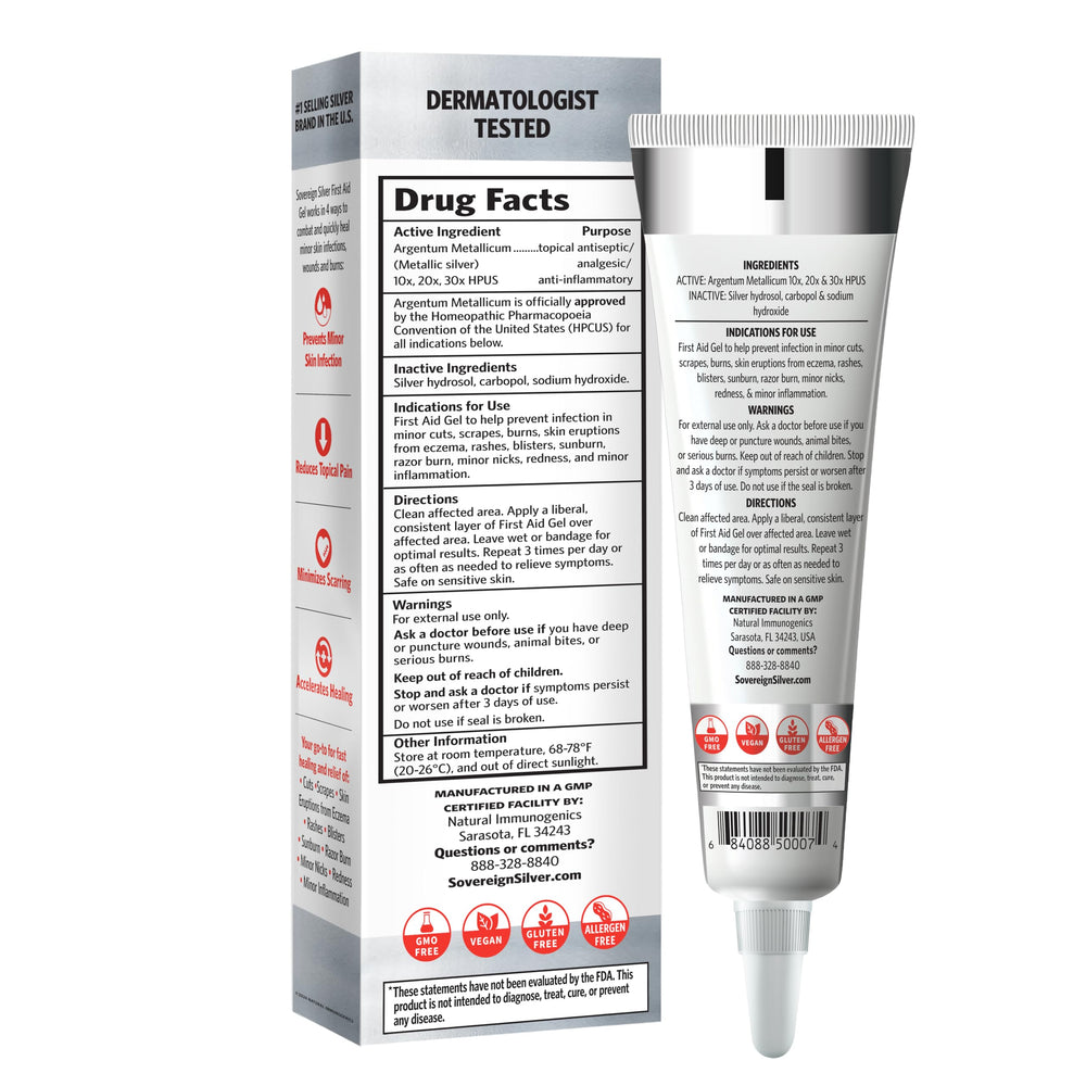 Sovereign Silver First Aid Gel ideal for burns, scrapes, skin irritations