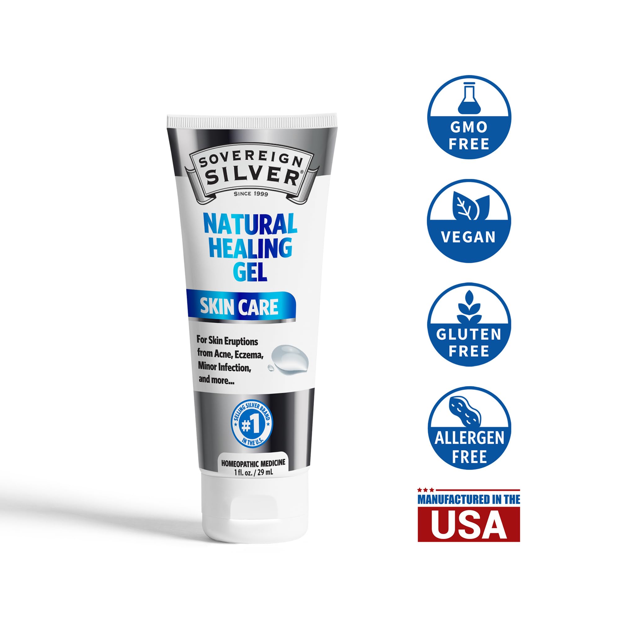Sovereign Silver Gel applied on skin demonstrating quick absorption.