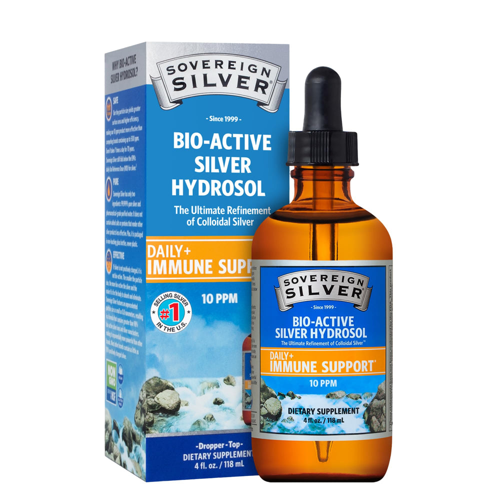 Sovereign Silver immune support bottle pour for easy daily dosing