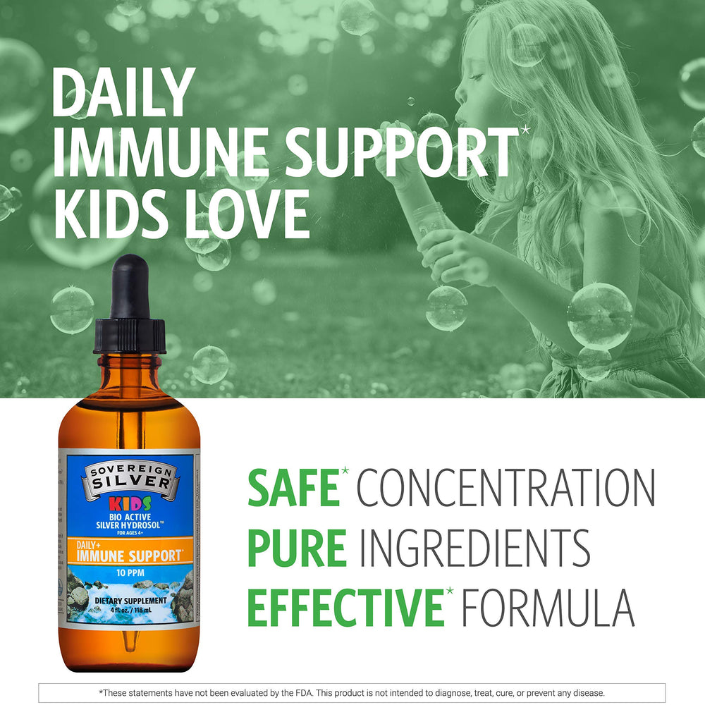 Sovereign Silver Kids dropper-dosing demonstrates gentle, easy-to-use administration for children.