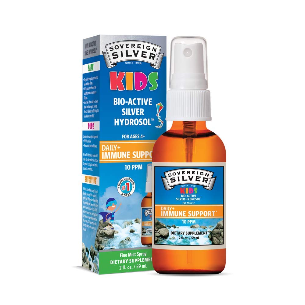 Sovereign Silver Kids Immune Spray amber bottle shown for easy dosing.