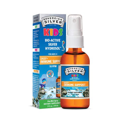 Sovereign Silver Kids Immune Spray amber bottle shown for easy dosing.