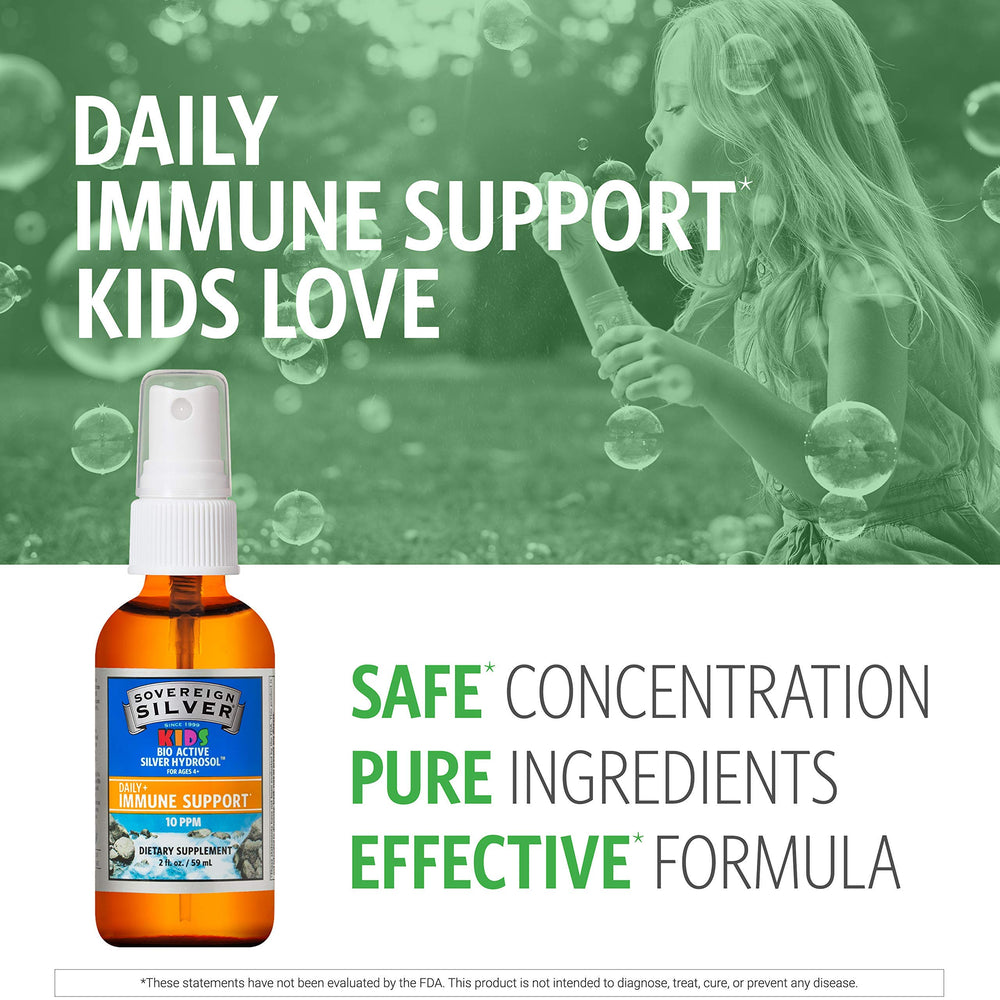 Sovereign Silver Kids Immune Spray dosing scene for families.