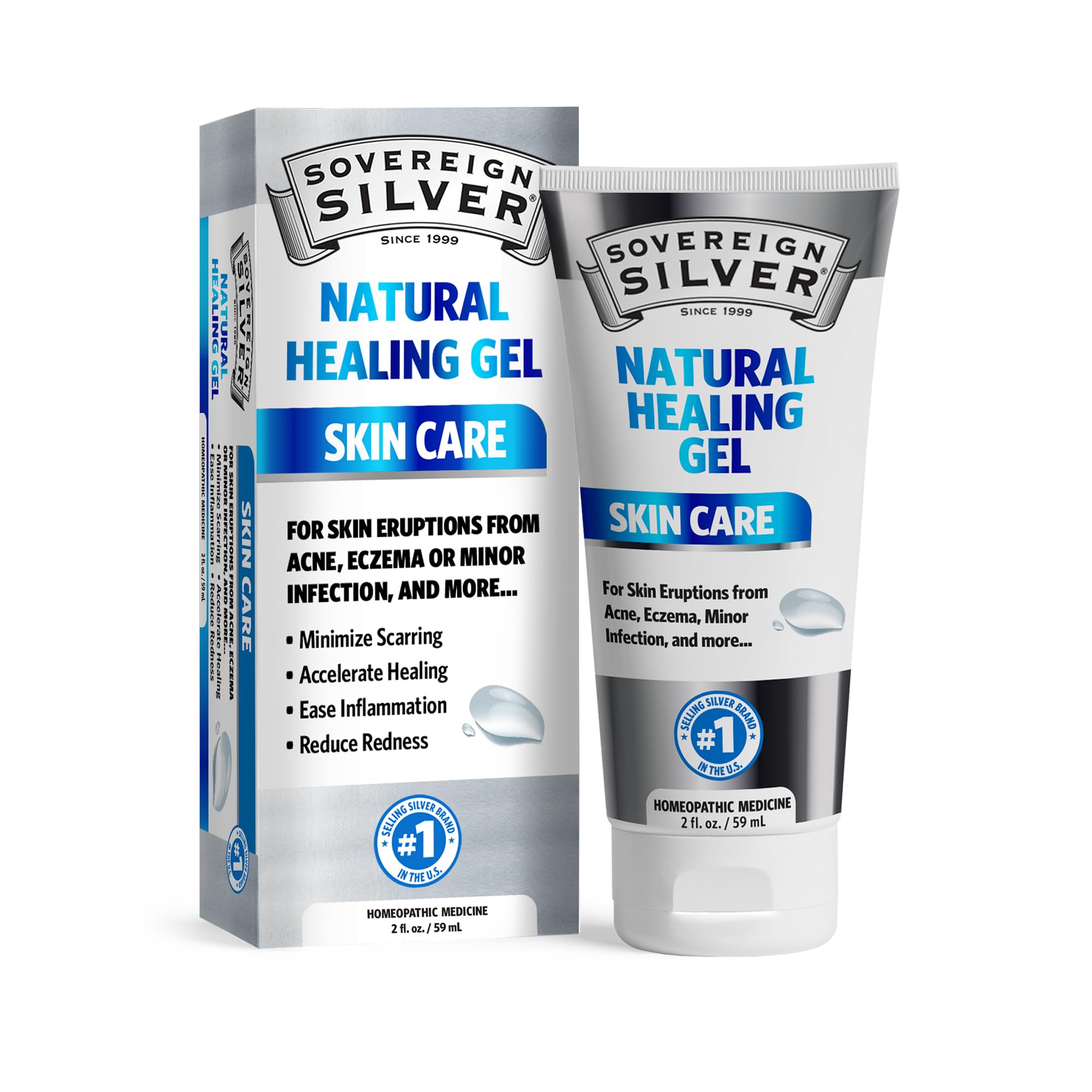 Sovereign Silver bottle front view for targeted skin relief.