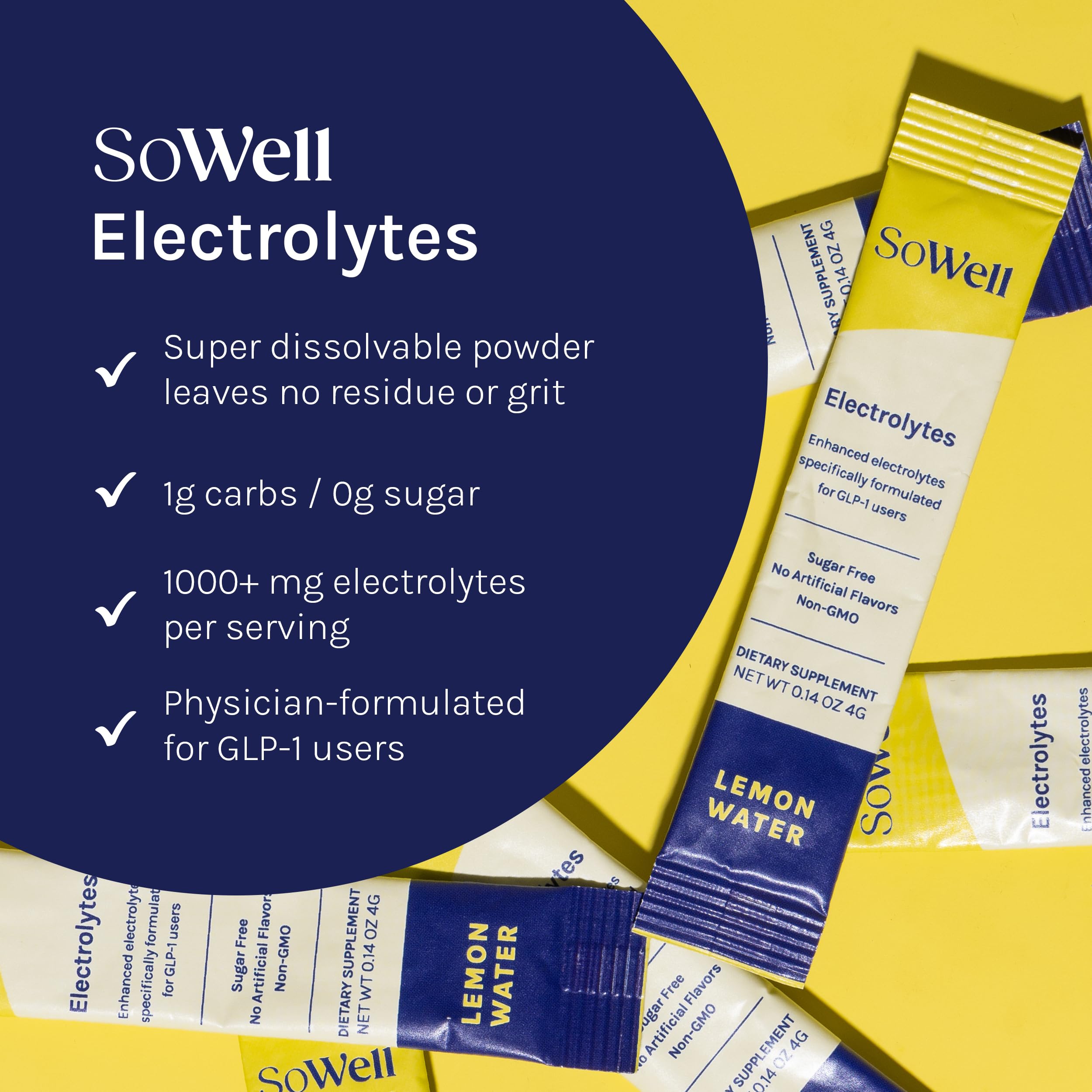 SoWell Electrolytes lemon glass serve image highlighting refreshing sip