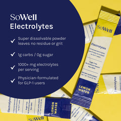 SoWell Electrolytes lemon glass serve image highlighting refreshing sip