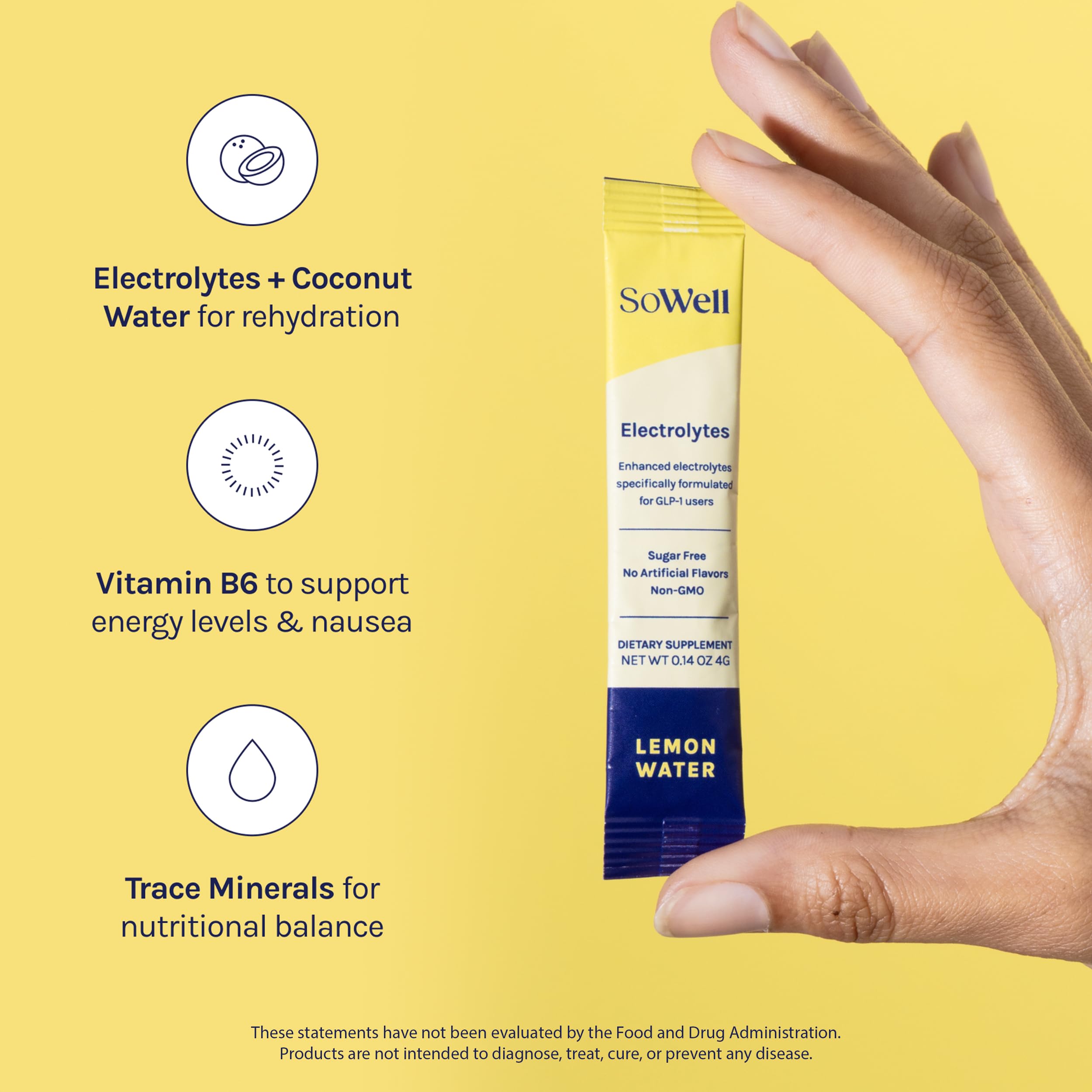 SoWell Electrolytes lemon ingredients science detail hints at minerals and coconut water