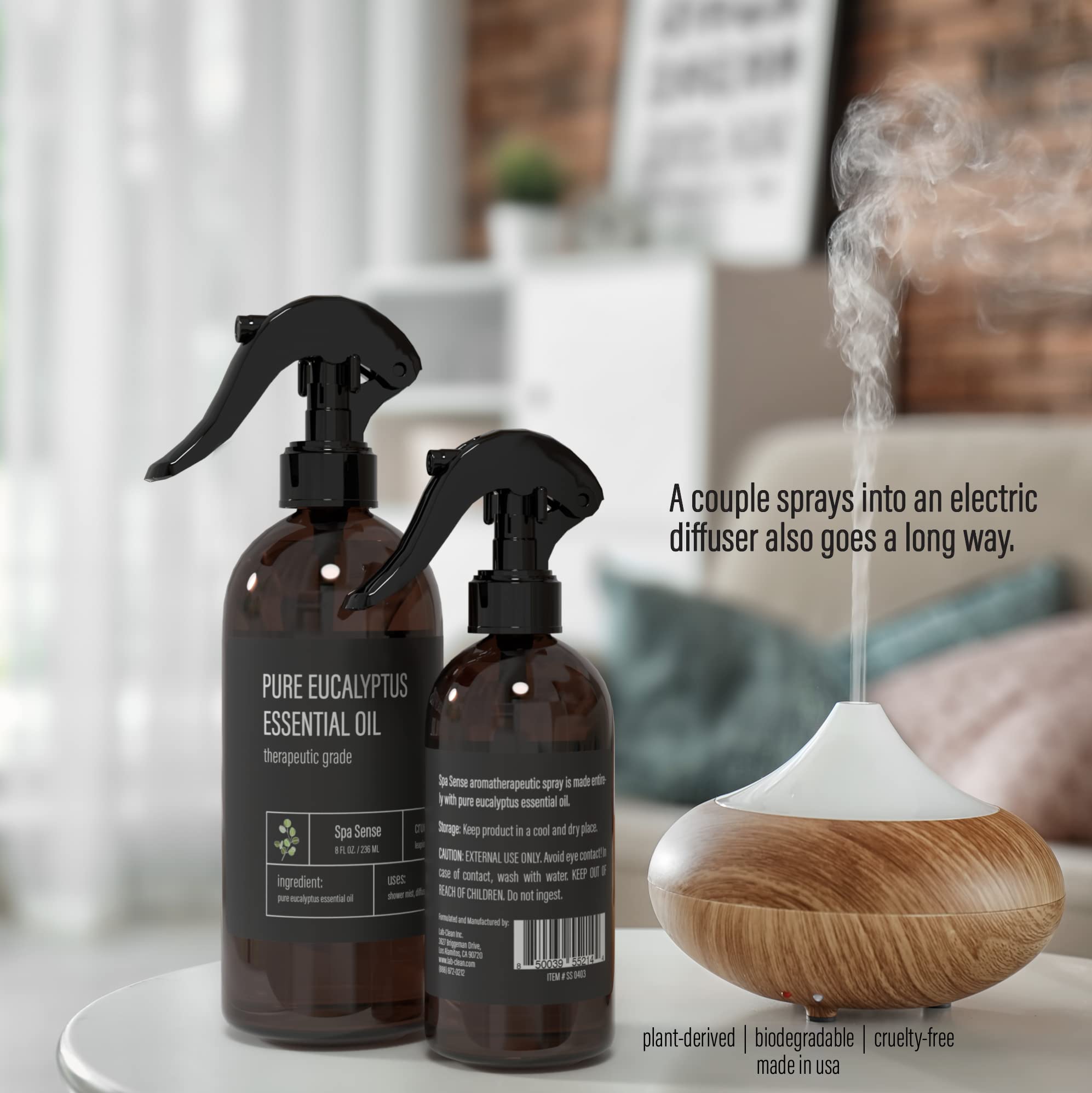 Spa Sense eucalyptus spray supports daily rituals with uplifting energy.