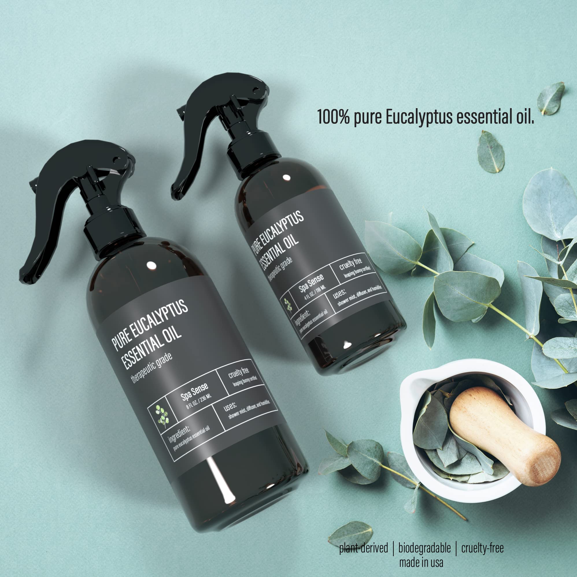 Spa Sense eucalyptus-steam-room-spray bottle releasing invigorating steam.