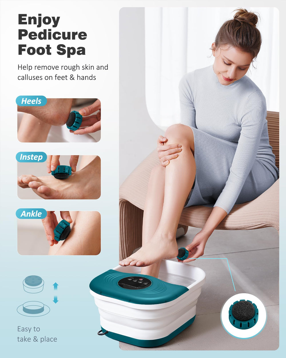 SPA4PIEDS 8 Shiatsu rollers knead foot arches to ease tension and refresh fatigued soles.