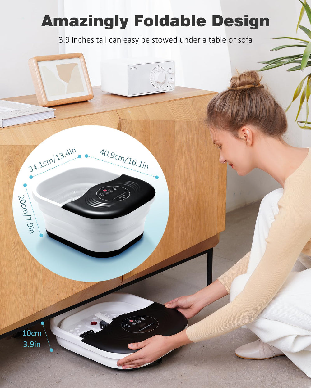 SPA4PIEDS collapsible design saves space for small rooms and travel.