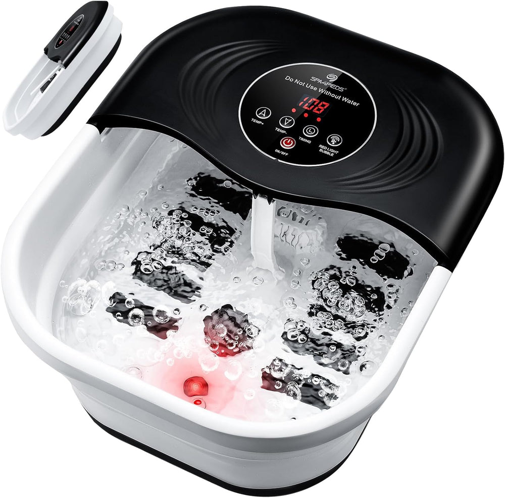 SPA4PIEDS collapsible foot spa with heat, bubbles, and red light for at-home relaxation.