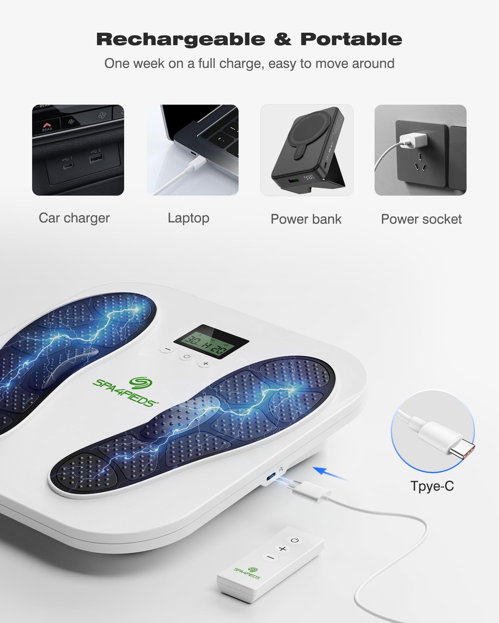 SPA4PIEDS cordless portable design for relief at home or on the go