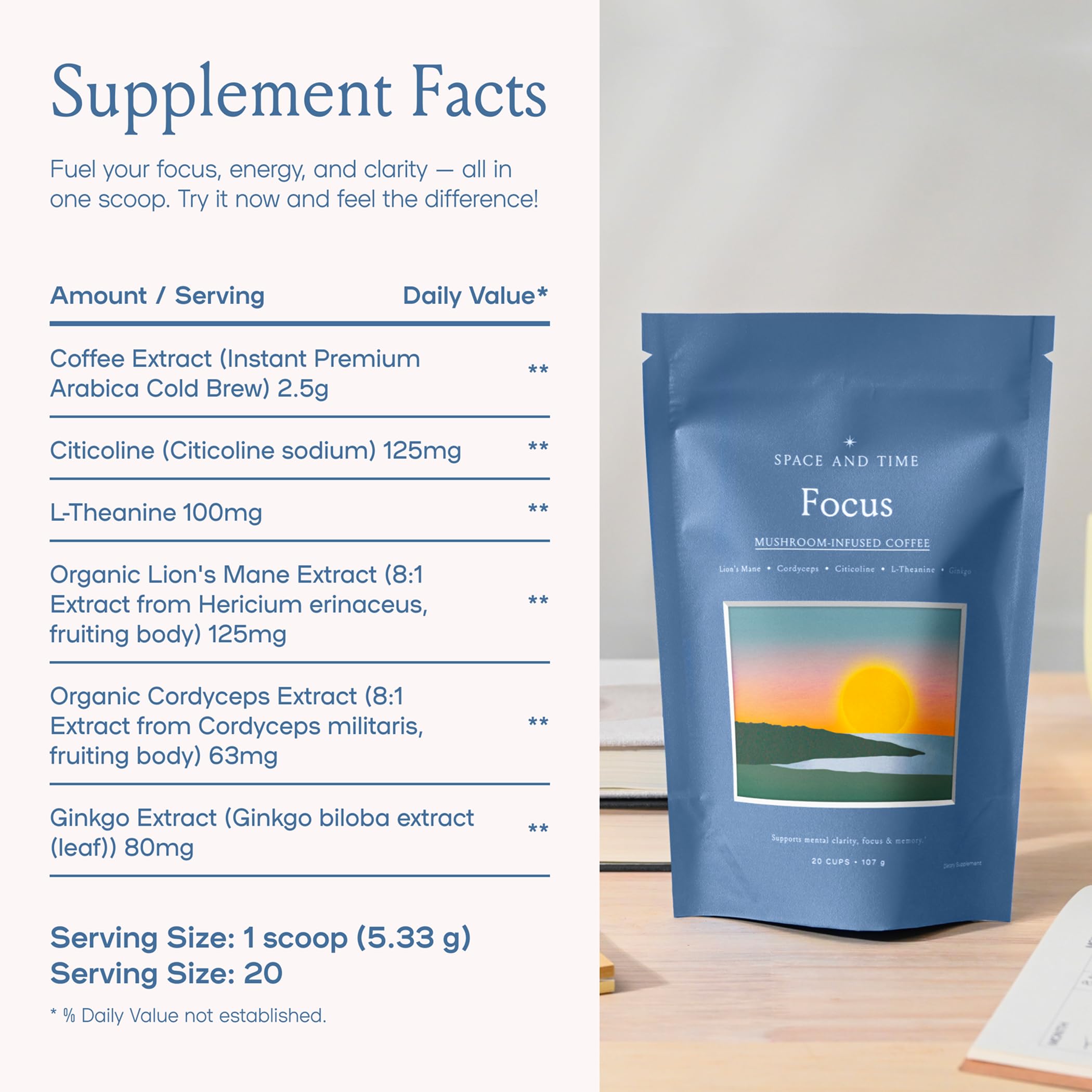 Space and Time Mushroom Coffee cordyceps packaging detail.