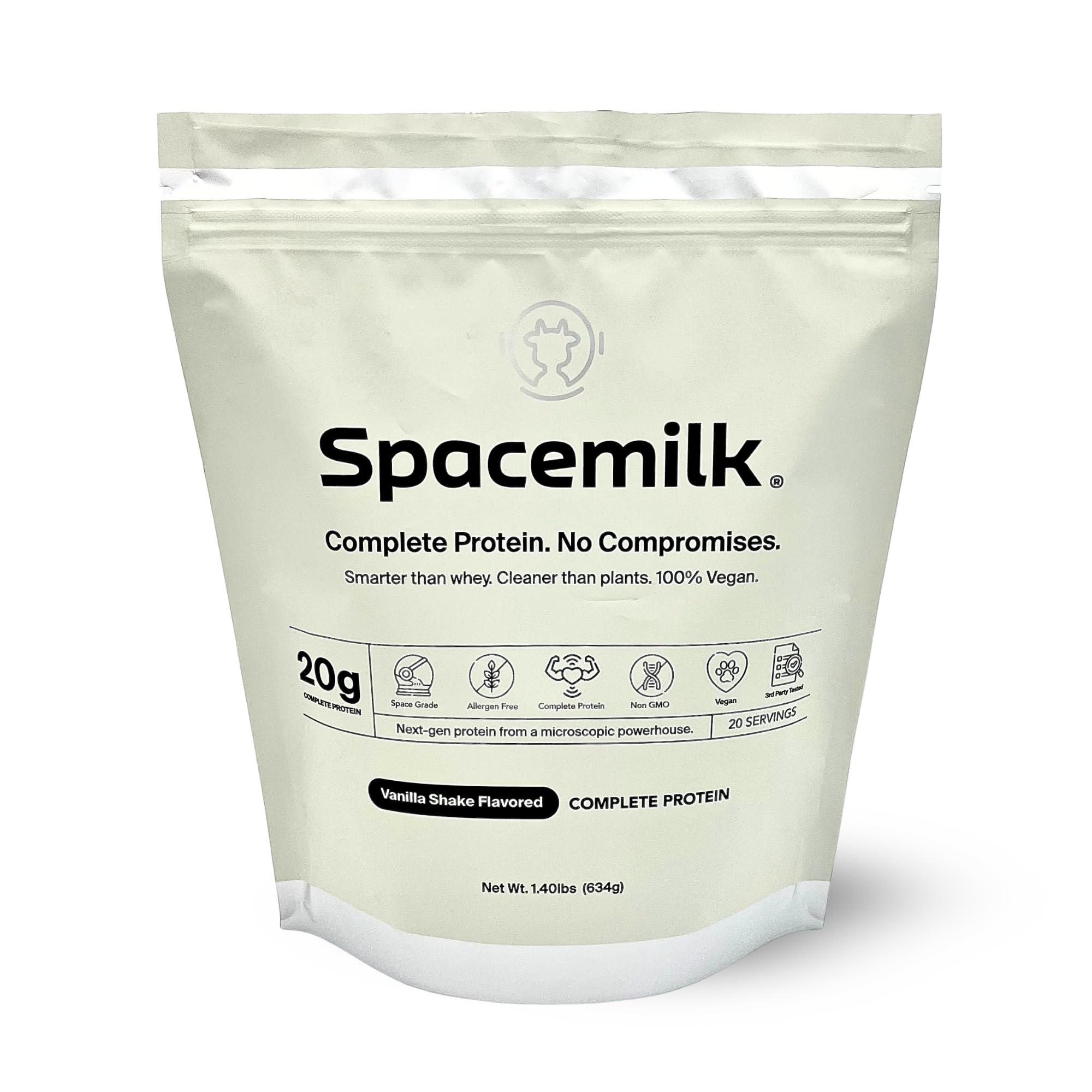 Spacemilk Vanilla protein bottle for vegan protein and post-workout recovery.
