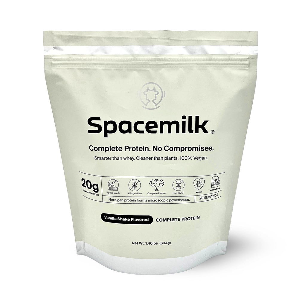 Spacemilk Vanilla protein bottle for vegan protein and post-workout recovery.