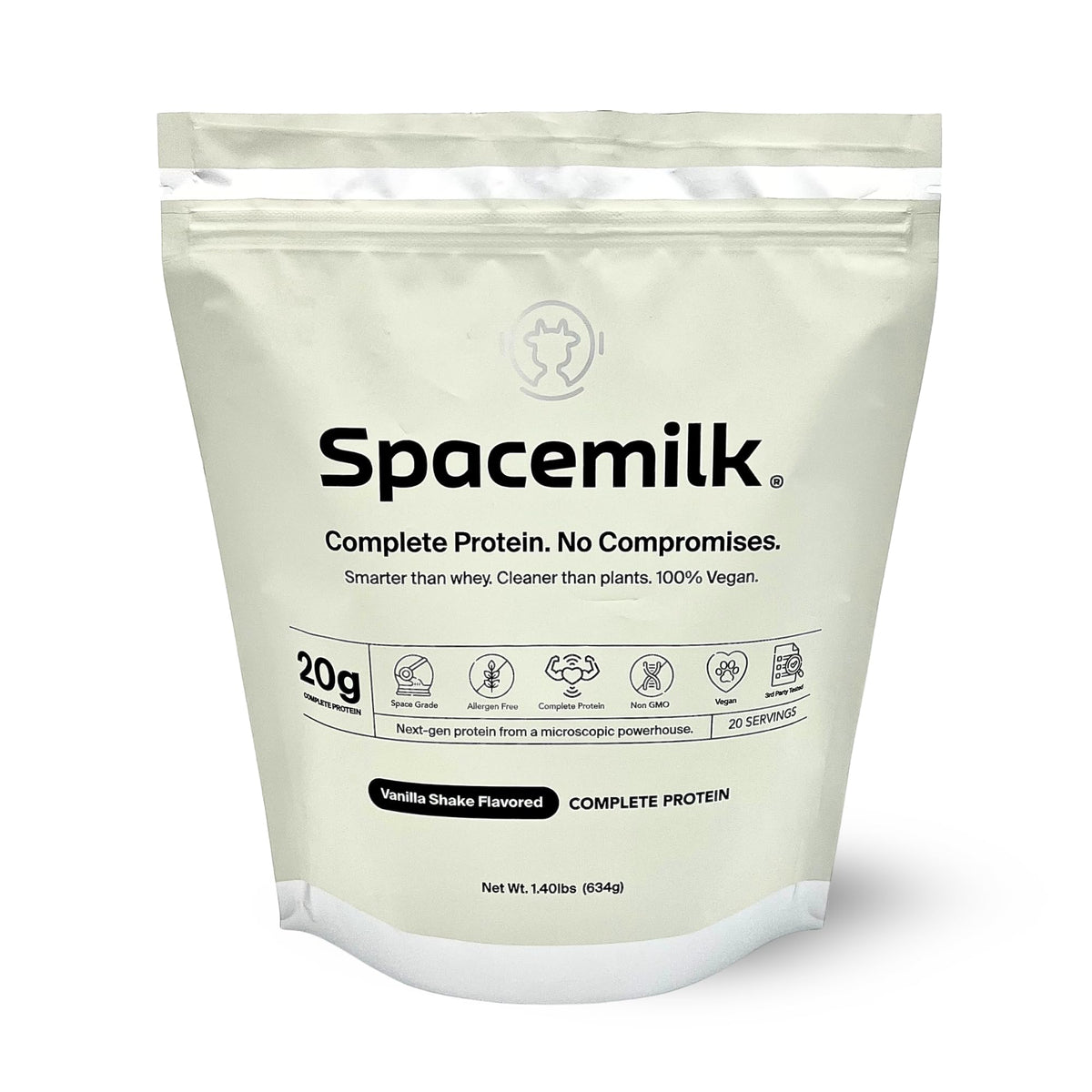 Spacemilk Vanilla protein bottle for vegan protein and post-workout recovery.