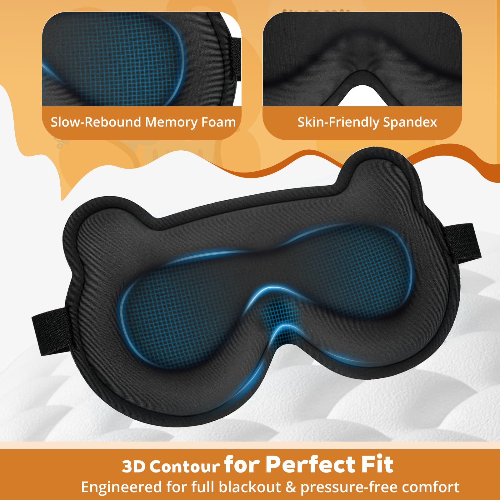 Memory foam padding and soft fabric cradle small eyes for cozy nights.