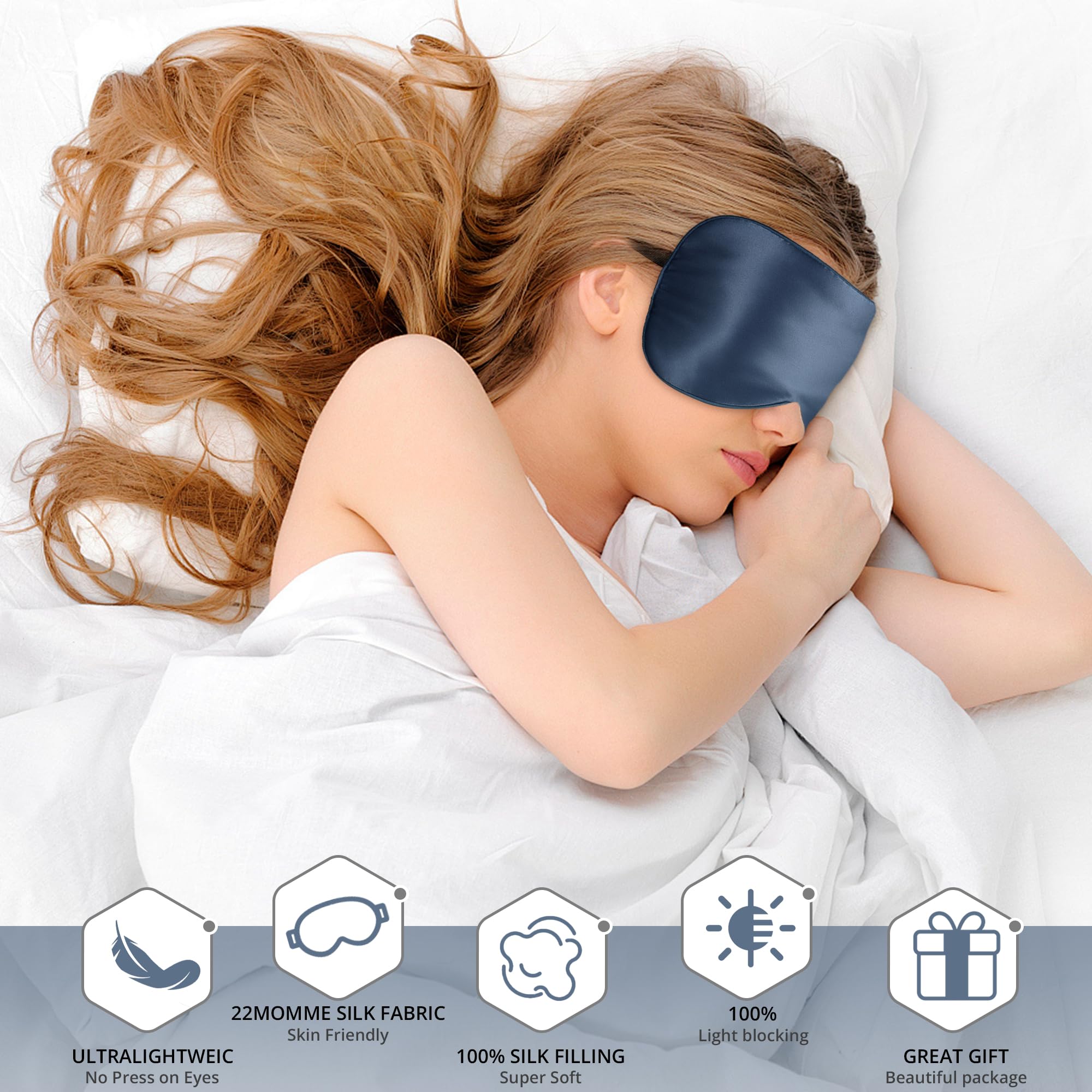 SpacePower máscara de seda para dormir de lado, diseño cómodo sin presión en ojos.