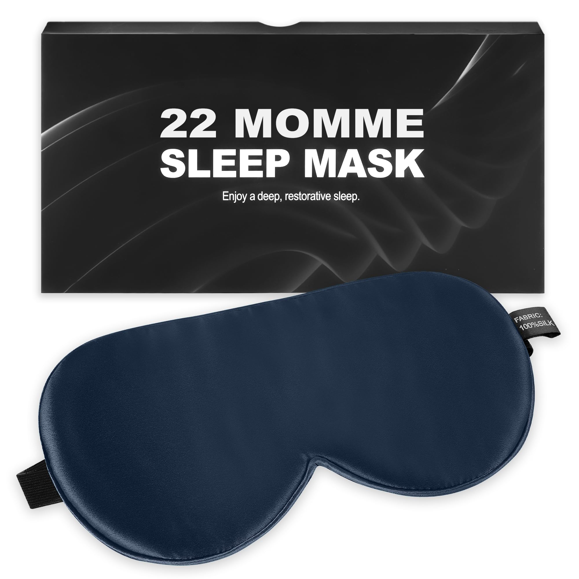SpacePower máscara de seda azul 22 momme bloquea la luz para dormir placenteramente.