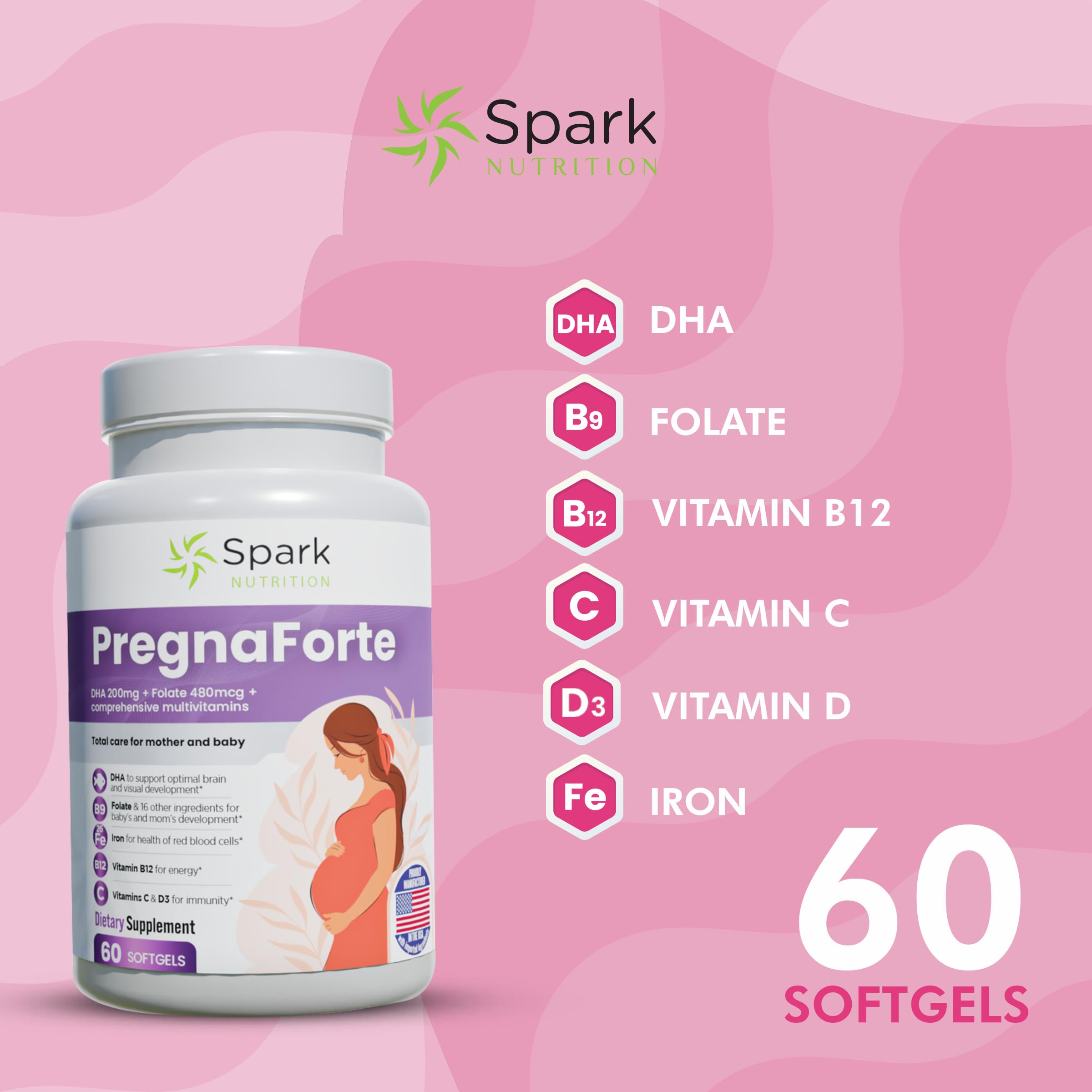 Spark Nutrition Pregnaforte bottle back label details for ingredients