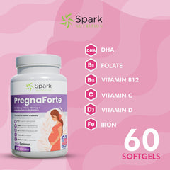 Spark Nutrition Pregnaforte bottle back label details for ingredients