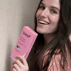 Back-film bioplastic of Sparkle liner signals sustainable packaging.