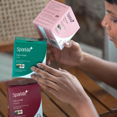 Sparkle Ultra Pads back film uses plant-based bioplastics to reduce waste.
