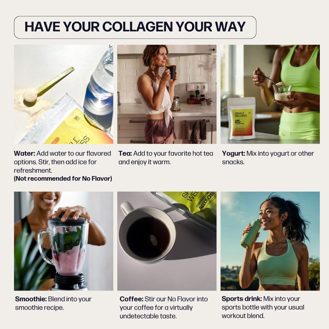 Glass with scoop and powder suggests a simple daily mix ritual