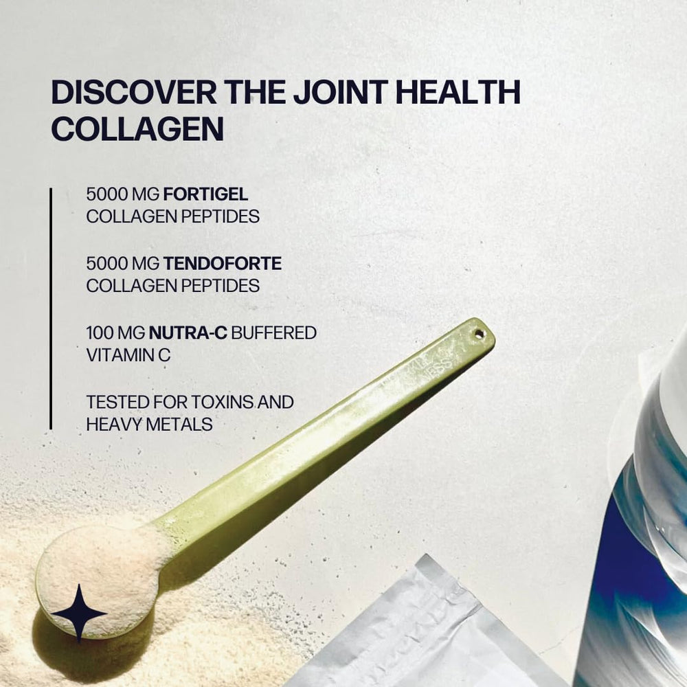 Fortigel Tendoforte poured into glass shows easy, tasty hydration with collagen support