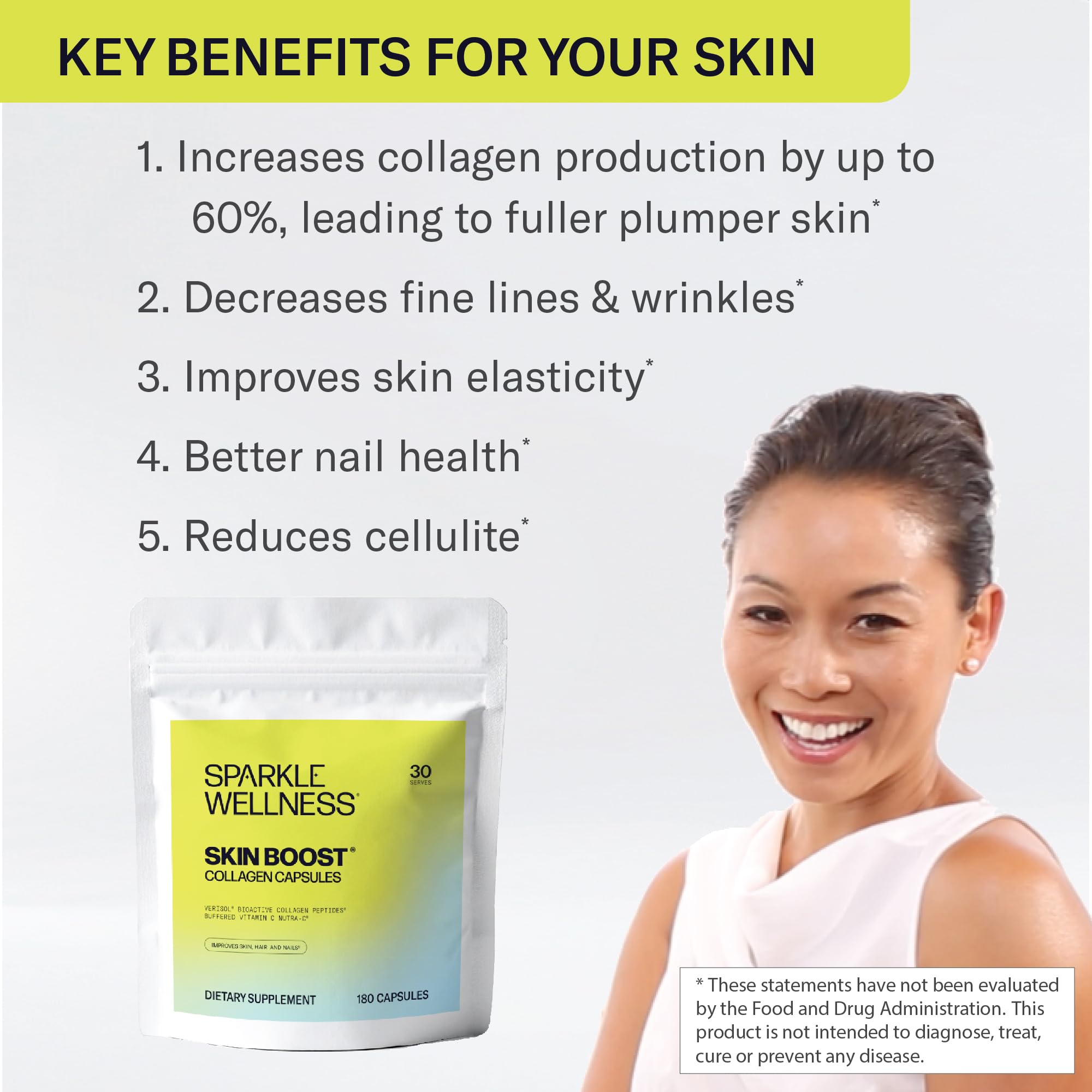 Sparkle Wellness Skin Boost box front conveys premium quality and trusted ingredients.