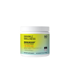Sparkle Wellness Skin Boost scoop dissolving in a glass of water for daily use.
