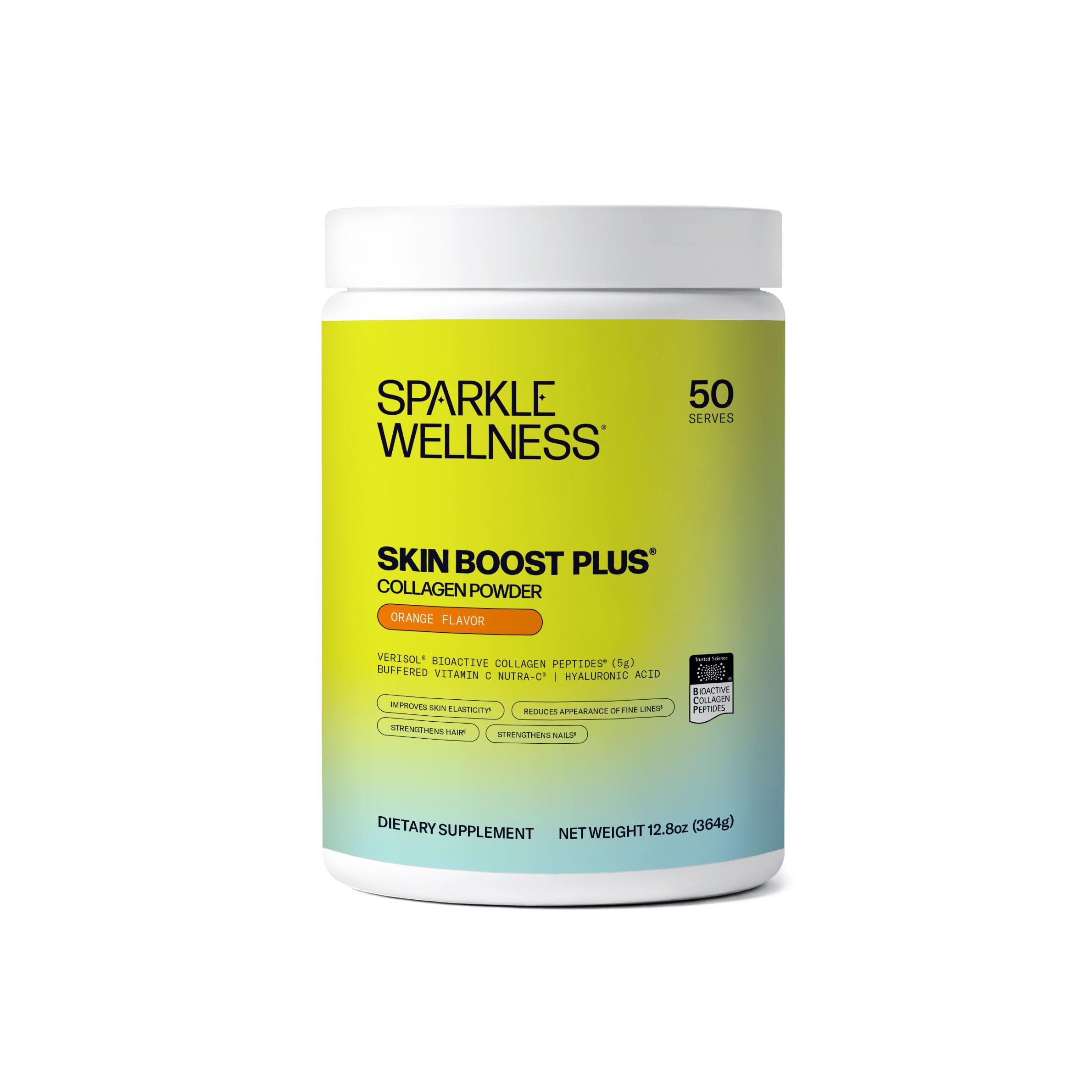 Sparkle Wellness VERISOL collagen peptides orange tub for daily skin support