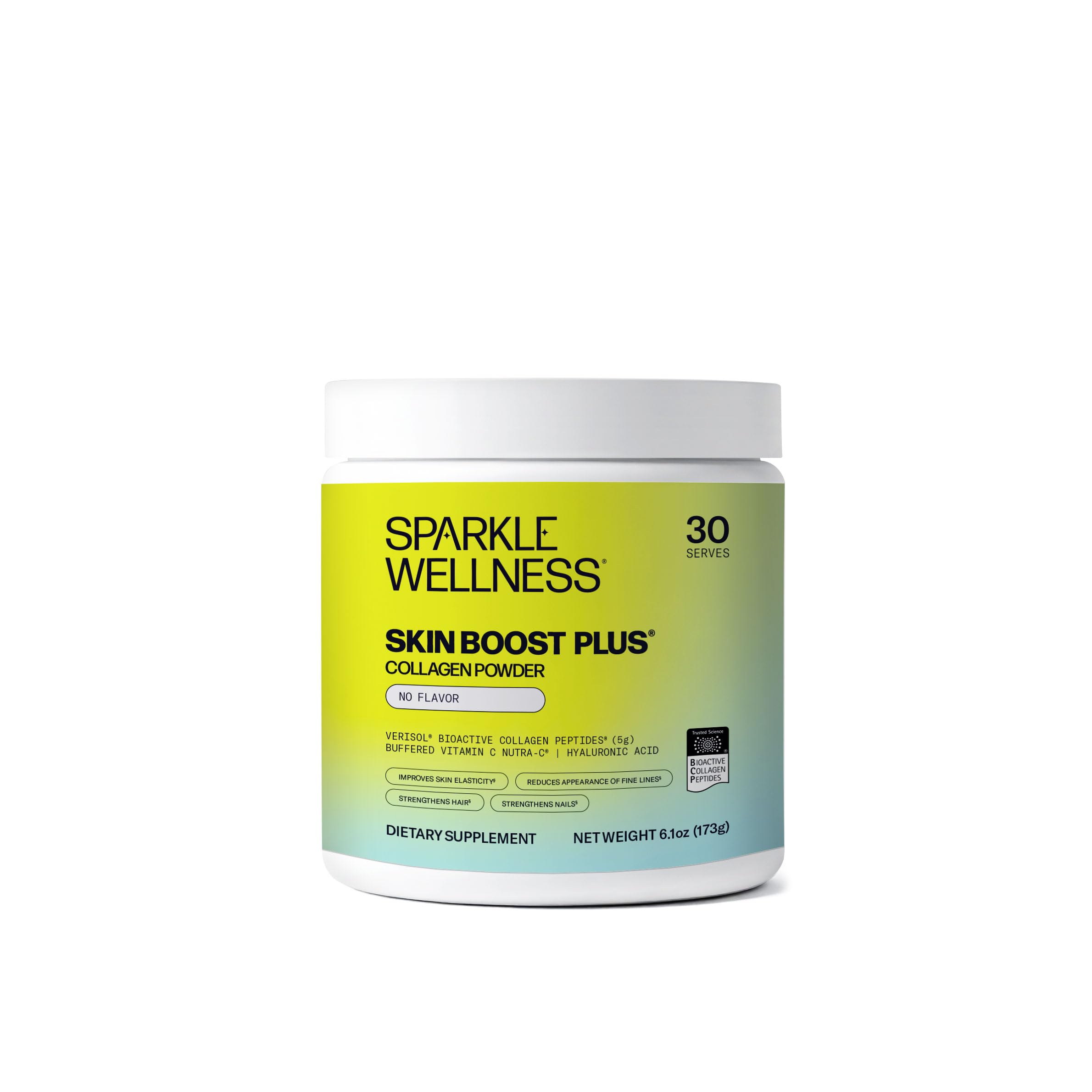 Sparkle Wellness VERISOL collagen powder canister for daily skin support.