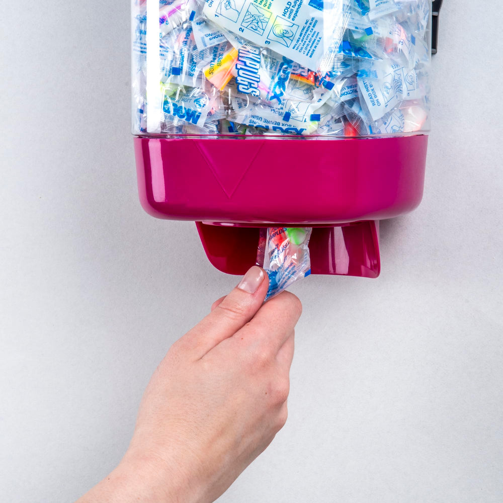 SparkPlugs PlugStation countertop setup displays organized hearing protection